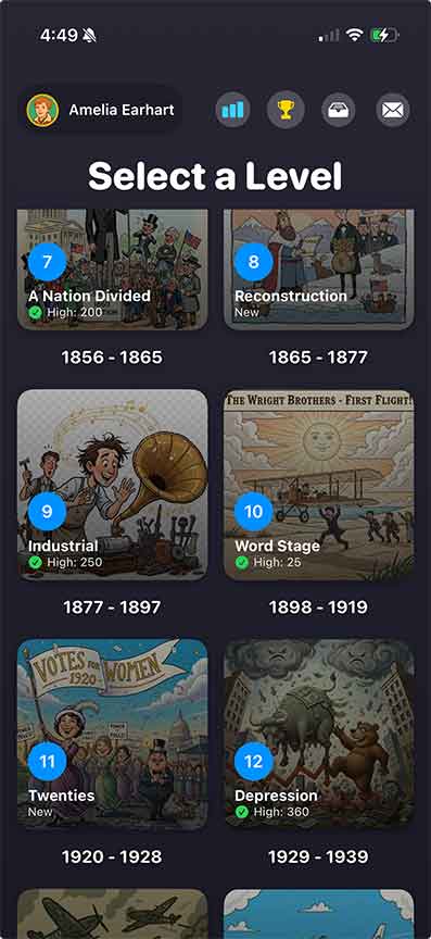 History Run Levels Selection